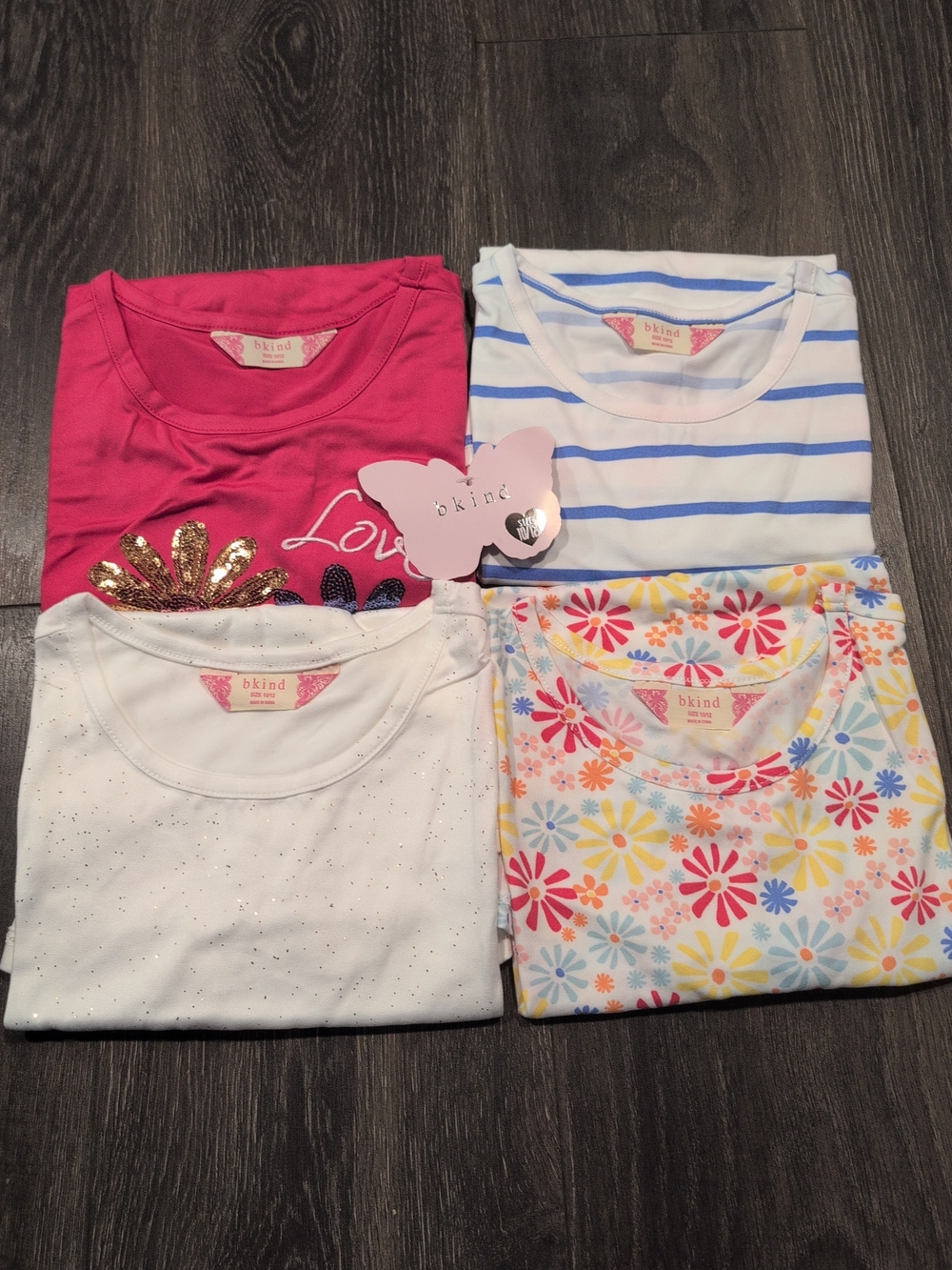 Girls 4-Piece T-Shirt Set Various Themes Floral Striped Pink White Casual 10/12